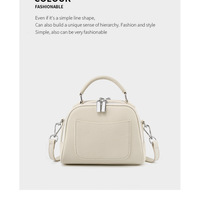 Genuine Leather Small Tote Bag for Women Trendy Shoulder Handbag White - Thumbnail 1