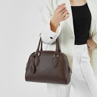 Women Genuine Leather Handbag Top-handle Satchel Bag Brown - Thumbnail 1