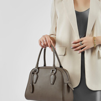 Women Genuine Leather Handbag Top-handle Satchel Bag Grey - Thumbnail 1