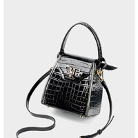 Women Genuine Leather Handbags Crocodile Pattern Handheld Cross Bag Black - Thumbnail 1