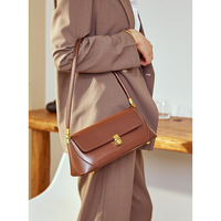 Genuine Leather Fashion Platinum Bag Cross Shoulder Women's Handbag Brown - Thumbnail 1