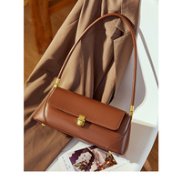 Genuine Leather Fashion Platinum Bag Cross Shoulder Women's Handbag Brown - Thumbnail 2