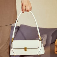 Genuine Leather Fashion Platinum Bag Cross Shoulder Women's Handbag White - Thumbnail 1