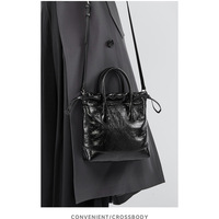 Genuine Leather Women's Handbag Diagonal Cross Bag Black - Thumbnail 1