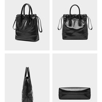 Genuine Leather Women's Handbag Diagonal Cross Bag Black - Thumbnail 2