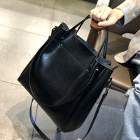 Genuine Leather Fashion Retro Messenger Bag Women's Handbag Black - Thumbnail 1