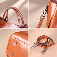 Genuine Leather Fashion Retro Messenger Bag Women's Handbag Brown - Thumbnail 3