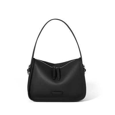 Genuine leather hobo shoulder bag for women large crossbody bag black - Thumbnail 2