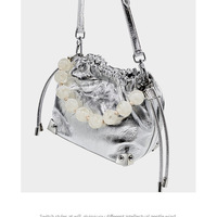 Genuine Leather European and American Large Capacity Handbag Silver - Thumbnail 4