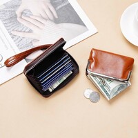 Genuine Leather Women's Short Wallet Bag With Multiple Card Slots Brown - Thumbnail 2