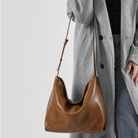 Genuine Leather Womens Fashion Shoulder Bags Large Tote Bag Retro Purse Handbag Brown - Thumbnail 2