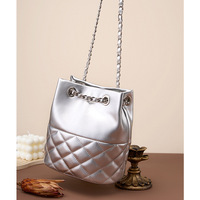 Genuine Leather Women Purses and Handbags Shoulder Bag Silver - Thumbnail 1