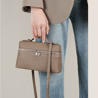 Genuine Leather Women Purses and Handbags Shoulder Bag Grey - Thumbnail 1