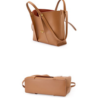 Women's Genuine Leather  Tote Shoulder Handbag Brown - Thumbnail 1