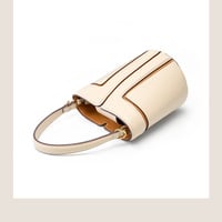 Genuine Leather Ladies' Bucket Bag Crossbody Bag White - Thumbnail 2