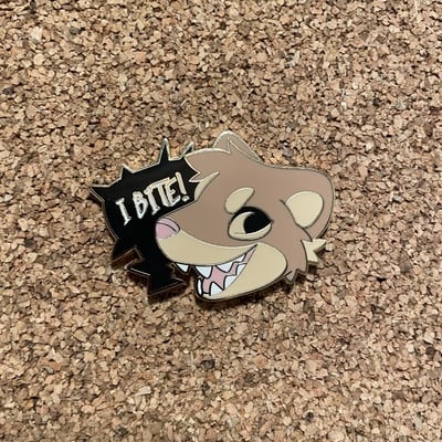 I bite weasel enamel pin