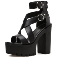 Gothic Punk High-Heeled Cross-Strap Open-Toe Sandals - Thumbnail 3