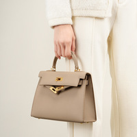 Genuine Leather Satchel Handbag for Women Vintage Handmade Shoulder Bag Grey - Thumbnail 1