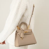 Genuine Leather Satchel Handbag for Women Vintage Handmade Shoulder Bag Grey - Thumbnail 3