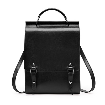Genuine leather backpack british college style backpack black - Thumbnail 3