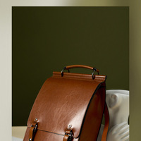 Genuine Leather Backpack British College Style Backpack Brown - Thumbnail 1