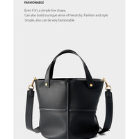 Genuine Leather Tote Bag for Women Top-handle Shoulder Bag Black - Thumbnail 1