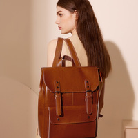 Genuine Leather Backpack Brown - Thumbnail 1
