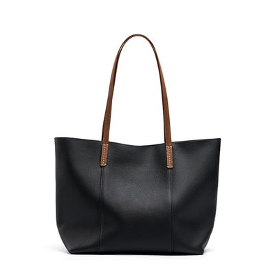 Genuine Leather Women Large Casual Handbag Black