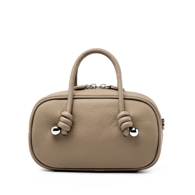 Genuine leather women handbag purse top handle shoulder crossbody bag grey - Thumbnail 1