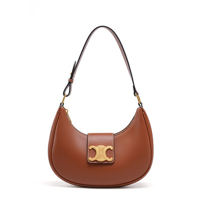 Women Genuine Leather Shoulder Bags Classic Crossbody Purses for Lady Handbag Brown