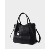 Women Soft Genuine Leather Totes Shoulder Bag Purses and Handbags Black - Thumbnail 1