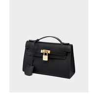 Genuine Leather Womens Handbags Top-handle Totes Satchel Shoulder Bag Black - Thumbnail 2