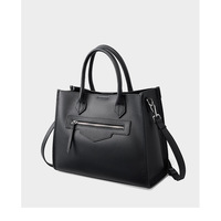 Genuine Leather Women Crossbody Satchel Handbag Black - Thumbnail 2