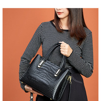 Genuine Leather Women Shoulder Handbags Tote Bag Black - Thumbnail 4