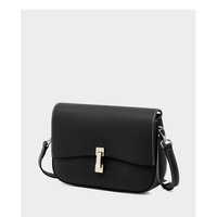 Genuine Leather Women Square Crossbody Shoulder Purse Flap Satchel Handbag Black - Thumbnail 2