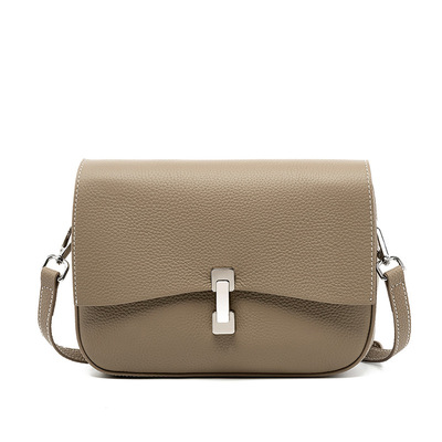 Genuine leather women square crossbody shoulder purse flap satchel handbag grey - Thumbnail 1