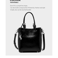 Women Retro Genuine Leather Classic Clutch Tote HandBags Black - Thumbnail 1