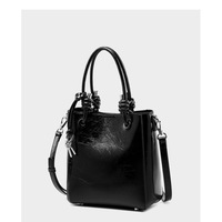 Women Retro Genuine Leather Classic Clutch Tote HandBags Black - Thumbnail 2