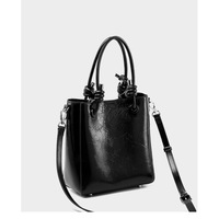 Women Retro Genuine Leather Classic Clutch Tote HandBags Black - Thumbnail 3