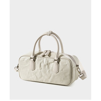 Genuine Leather Boston Bowling Bag Women Handbag White - Thumbnail 1