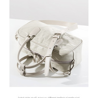 Genuine Leather Boston Bowling Bag Women Handbag White - Thumbnail 4