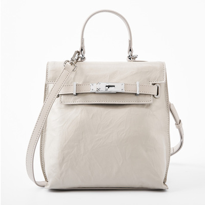 Genuine leather women backpack travel bag white - Thumbnail 2