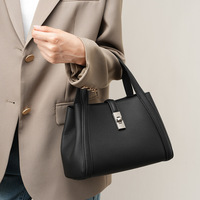 Women's Crossbody Bags Lady Cow Leather Shoulder Handbag Black - Thumbnail 1