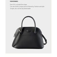 Genuine Leather Shell Bag Large Capacity Handbag Togo Cowhide Bag Black - Thumbnail 1