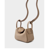 Genuine Leather Mini Shoulder Bag Lindy Small Bag Grey - Thumbnail 1