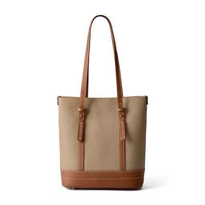 Genuine leather women tote bag and shoulder bag brown - Thumbnail 1