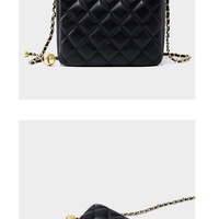 Ladies' Genuine Leather Shoulder Bag Chain Bag Black - Thumbnail 2