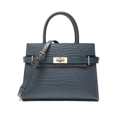 Large capacity genuine leather wedding bag mother's handbag blue - Thumbnail 2