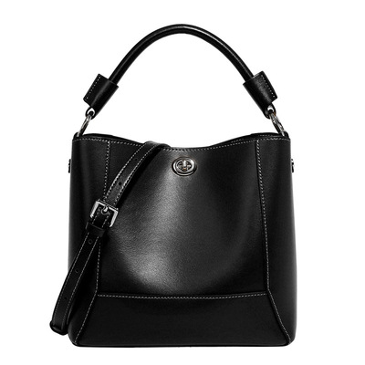 Genuine leather tote bag ladies travel purses and handbags black - Thumbnail 2