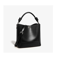 Genuine Leather Tote Bag Ladies Travel Purses and Handbags Black - Thumbnail 2